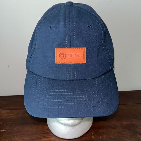 New Rare navy blue Raised Box STITCH open back SnapBack hat golf Cap-osfa NWOT - Picture 1 of 4